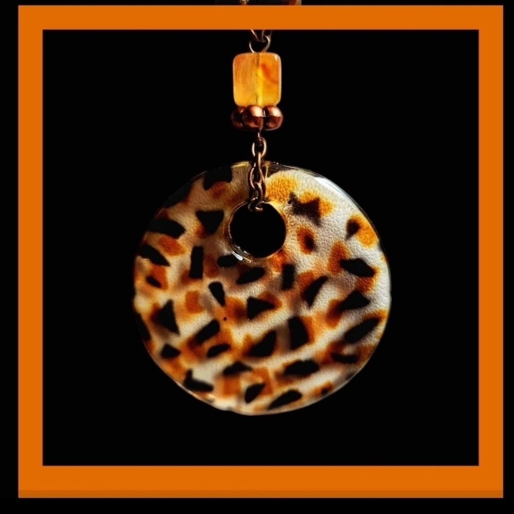 Vintage Tiger Eye Medallion Gemstone Necklace With Amber And Agate Beads